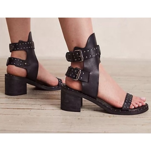 Free People Shoes - New Free People  Happiness Black Leather Heeled Sandal Sz 38/38.5 /US‎ 8.5M $158